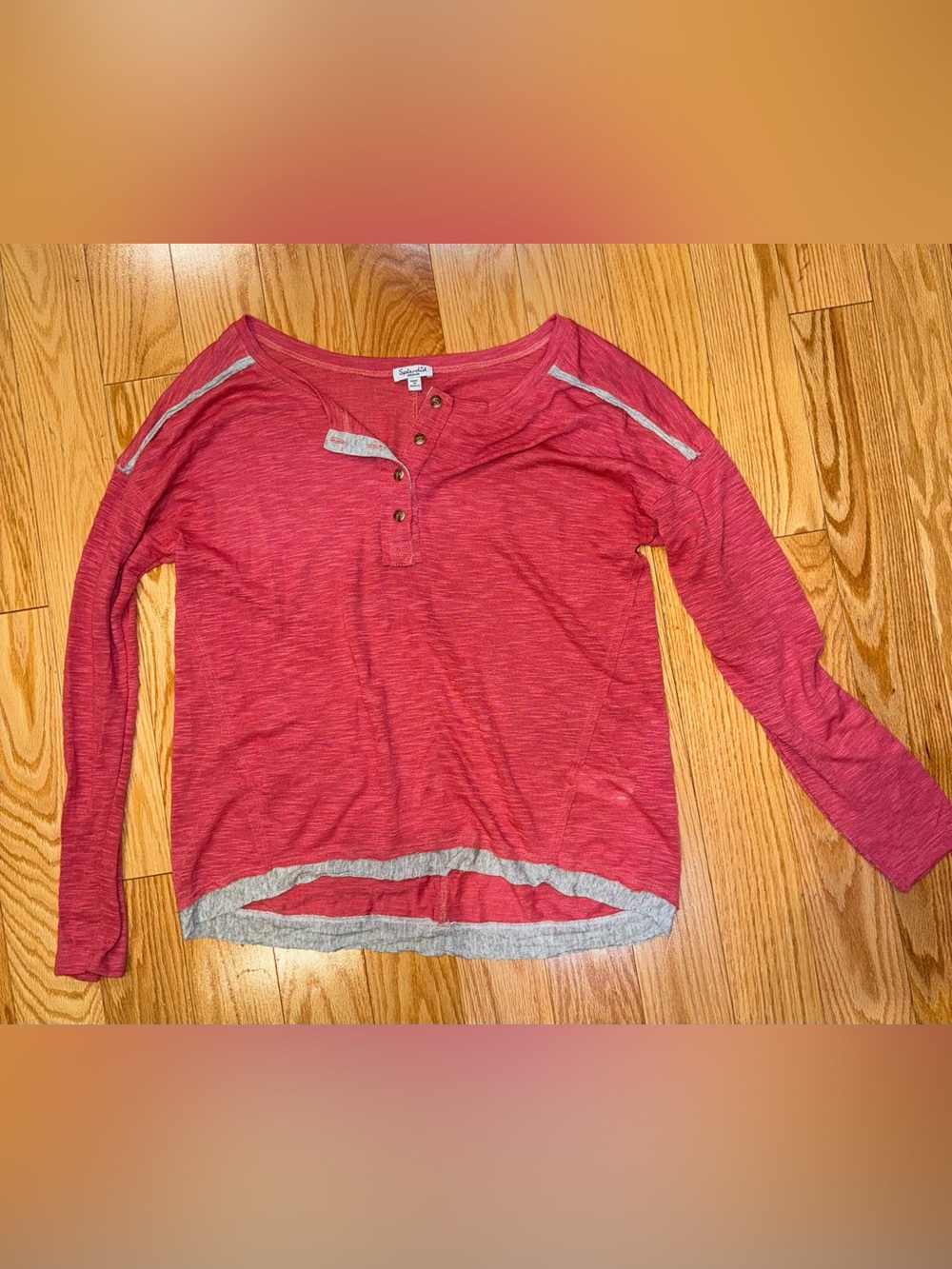 Splendid Heathered Red Henley with Gray Trim